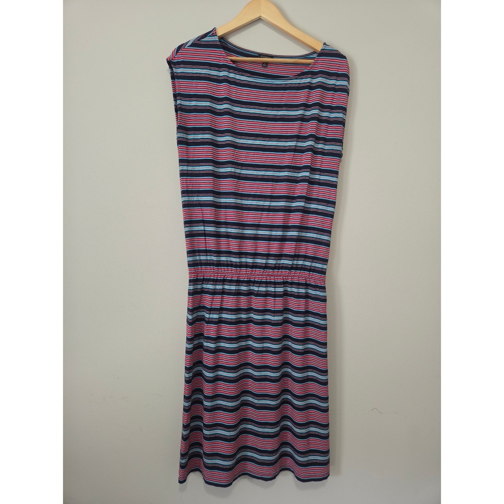 Talbots Womens Small Striped Knit Sleeveless Dress Navy Red Turquoise Boat Neck